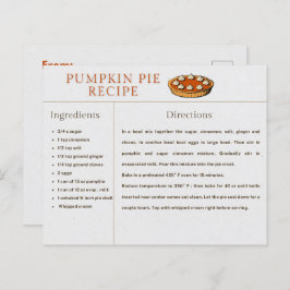 Pumpkin Pie Recipe Kaart Thanksgiving en Kerstmis