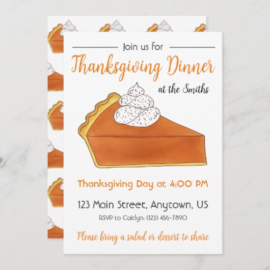 Pumpkin Pie Slice Thanksgiving Dinner Party Kaart (Voorkant / Achterkant)