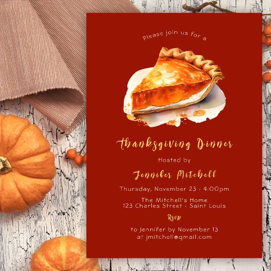 Pumpkin Pie Thanksgiving Diner Friendsgiving Kaart