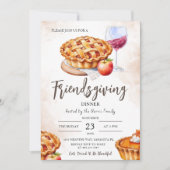 Pumpkin Pie Waterverf Friendsgiving Diner Kaart (Voorkant)