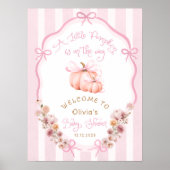 Pumpkin Pink Bow Fall Floral Baby Shower Welcome Poster (Voorkant)