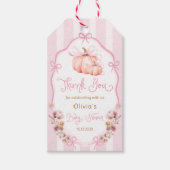Pumpkin Pink Bow Floral Baby Shower Thank You Cadeaulabel (Voorkant)