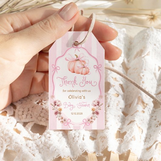 Pumpkin Pink Bow Floral Baby Shower Thank You Cadeaulabel