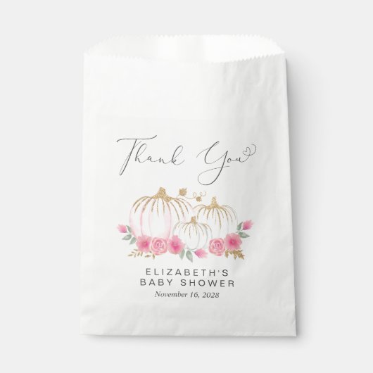 Pumpkin Pink Floral Baby Girl Shower Bedankzakje (Voorkant)