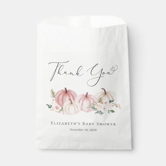 Pumpkin Pink Floral Baby Girl Shower Bedankzakje (Voorkant)
