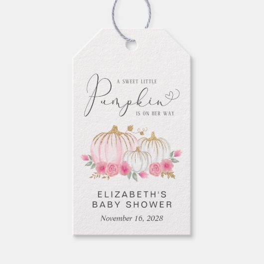 Pumpkin Pink Floral Baby Girl Shower Cadeaulabel (Voorkant)