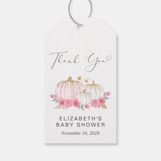 Pumpkin Pink Floral Baby Girl Shower Cadeaulabel (Achterkant)