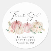 Pumpkin Pink Floral Baby Girl Shower Ronde Sticker (Voorkant)