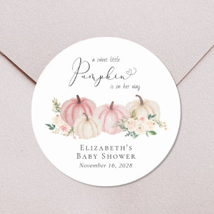 Pumpkin Pink Floral Baby Girl Shower Ronde Sticker