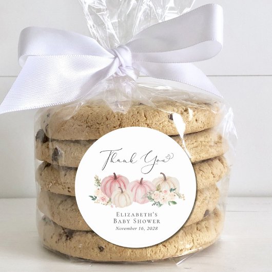 Pumpkin Pink Floral Baby Girl Shower Ronde Sticker