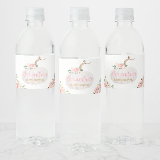 Pumpkin Pink Floral Baby shower Waterfles Etiket (Flessen)