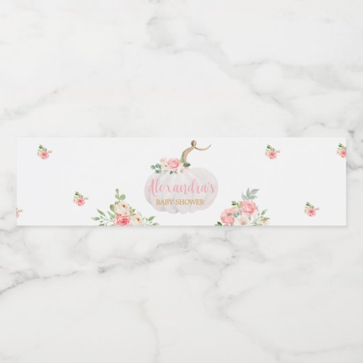 Pumpkin Pink Floral Baby shower Waterfles Etiket (Enkel label)
