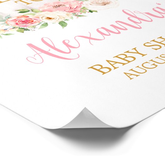 Pumpkin Pink Floral Baby shower Welkom Poster (Hoek)