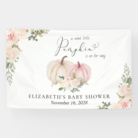 Pumpkin Pink Floral Baby shower Welkom Spandoek (Horizontaal)