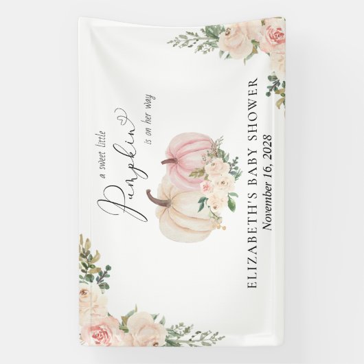 Pumpkin Pink Floral Baby shower Welkom Spandoek (Verticaal)