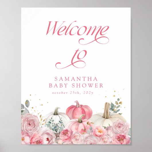 Pumpkin Pink Floral Baby shower Welkomstbord Poster (Voorkant)