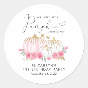 Pumpkin Pink Floral Girl 1e verjaardag Ronde Sticker