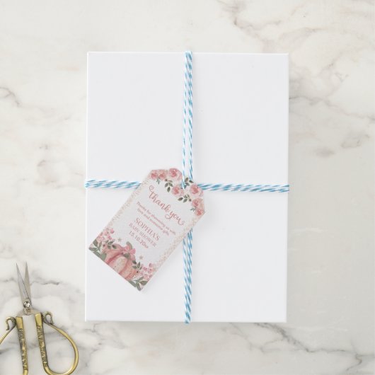 Pumpkin Pink Floral Girl Baby shower Dank u Cadeaulabel (Met Touw)