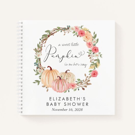 Pumpkin Pink Floral Girl Baby shower Guest Book Notitieboek (Voorkant)