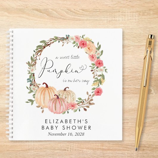 Pumpkin Pink Floral Girl Baby shower Guest Book Notitieboek
