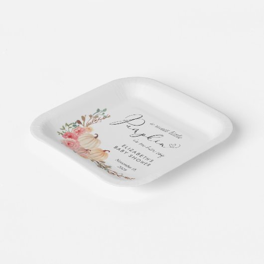 Pumpkin Pink Floral Girl Baby shower Papieren Bordje (Gebogen)