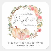 Pumpkin Pink Floral Girl Baby shower Vierkante Sticker (Voorkant)