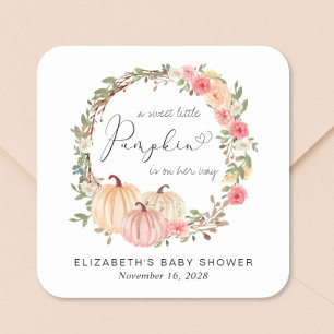 Pumpkin Pink Floral Girl Baby shower Vierkante Sticker