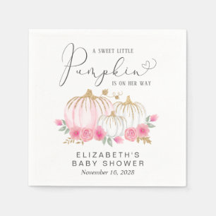 Pumpkin Pink Floral Waterverf Baby Girl Shower Servet