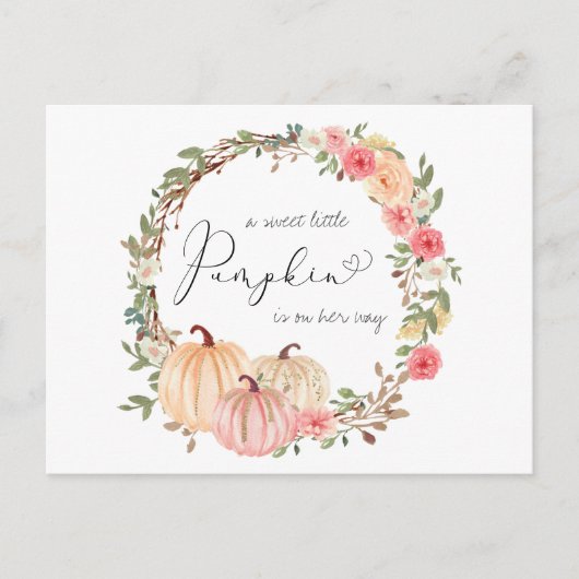 Pumpkin Pink Floral Waterverf Baby Sprinkle Briefkaart (Voorkant)
