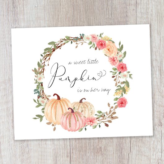 Pumpkin Pink Floral Waterverf Baby Sprinkle Briefkaart