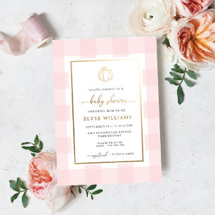 Pumpkin Pink Gingham Baby shower Folie Uitnodiging