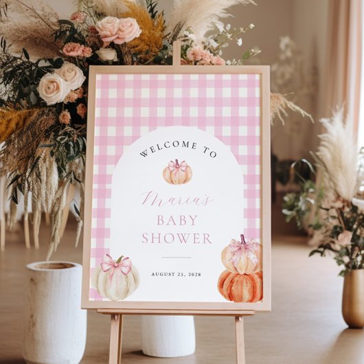 Pumpkin Pink Gingham Baby shower Welkom Poster