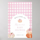 Pumpkin Pink Gingham Baby shower Welkom Poster (Voorkant)
