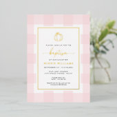 Pumpkin Pink Gingham Baptism Gold Foil Uitnodiging (Staand Voorkant)