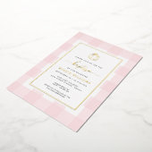 Pumpkin Pink Gingham Baptism Gold Foil Uitnodiging (Gedraaid)