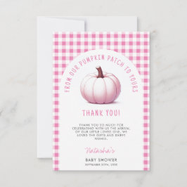 Pumpkin Pink Gingham Plaid Baby Girl Baby shower Bedankkaart