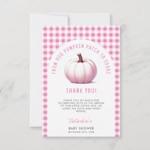Pumpkin Pink Gingham Plaid Baby Girl Baby shower Bedankkaart