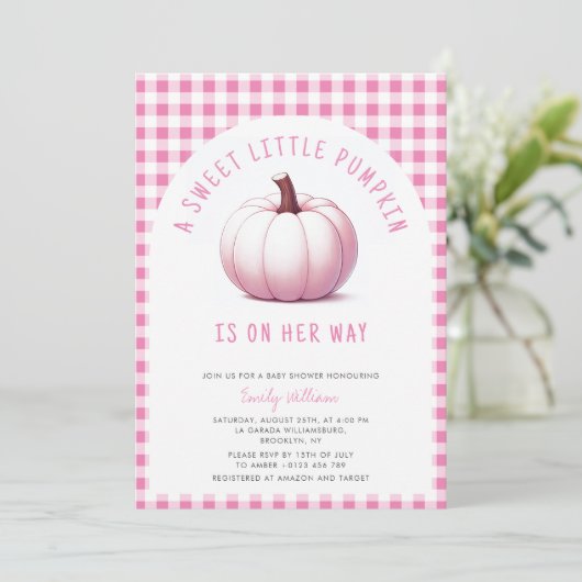Pumpkin Pink Gingham Plaid Baby Girl Baby shower Kaart (Staand voorkant)