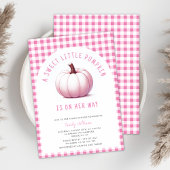 Pumpkin Pink Gingham Plaid Baby Girl Baby shower Kaart