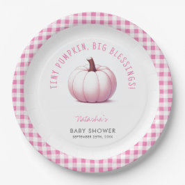 Pumpkin Pink Gingham Plaid Baby Girl Baby shower Papieren Bordje
