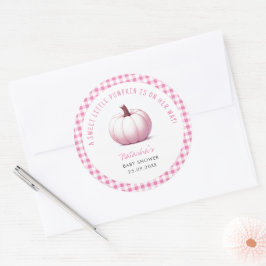 Pumpkin Pink Gingham Plaid Baby Girl Baby shower Ronde Sticker