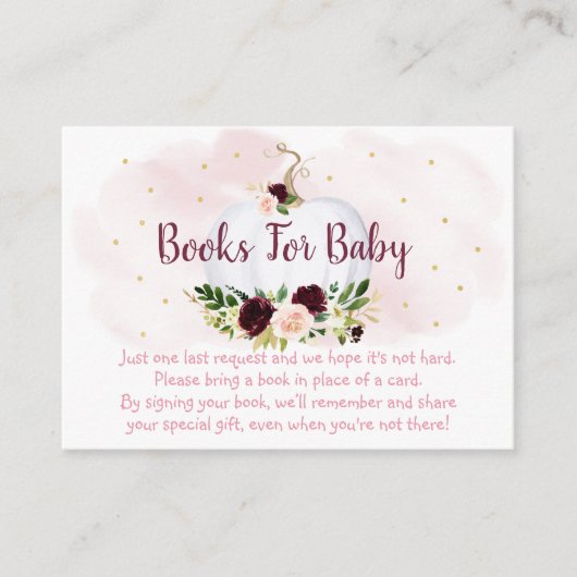 Pumpkin Pink Gold Burgundy Baby Book Request Informatiekaartje (Voorkant)