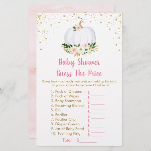 Pumpkin Pink Gold raadt het prijsspel Baby shower (Voorkant / Achterkant)