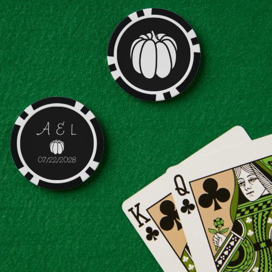 Pumpkin-pleister in het zwart poker chips (Pokertafel (Dubbel))