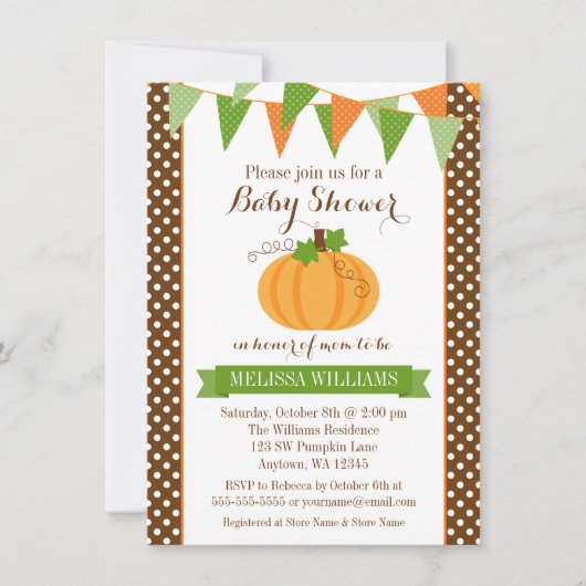 Pumpkin Polka Dot Bunting Herfst Baby shower Kaart (Voorkant)