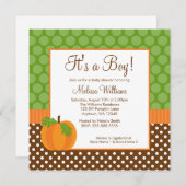 Pumpkin Polka Dot Herfst Baby Shower Invitations Kaart (Voorkant / Achterkant)