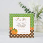 Pumpkin Polka Dot Herfst Baby Shower Invitations Kaart (Staand voorkant)