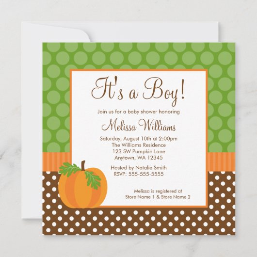 Pumpkin Polka Dot Herfst Baby Shower Invitations Kaart (Voorkant)