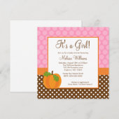 Pumpkin Polka Dot Herfst Girl Baby shower Invitati Kaart (Voorkant / Achterkant)