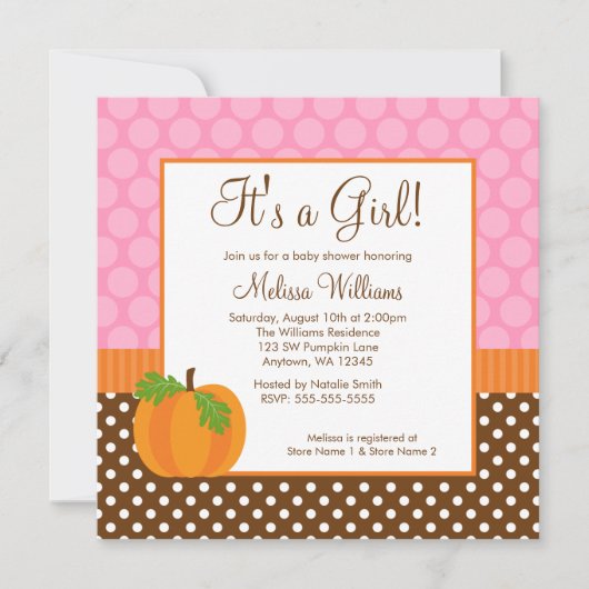Pumpkin Polka Dot Herfst Girl Baby shower Invitati Kaart (Voorkant)